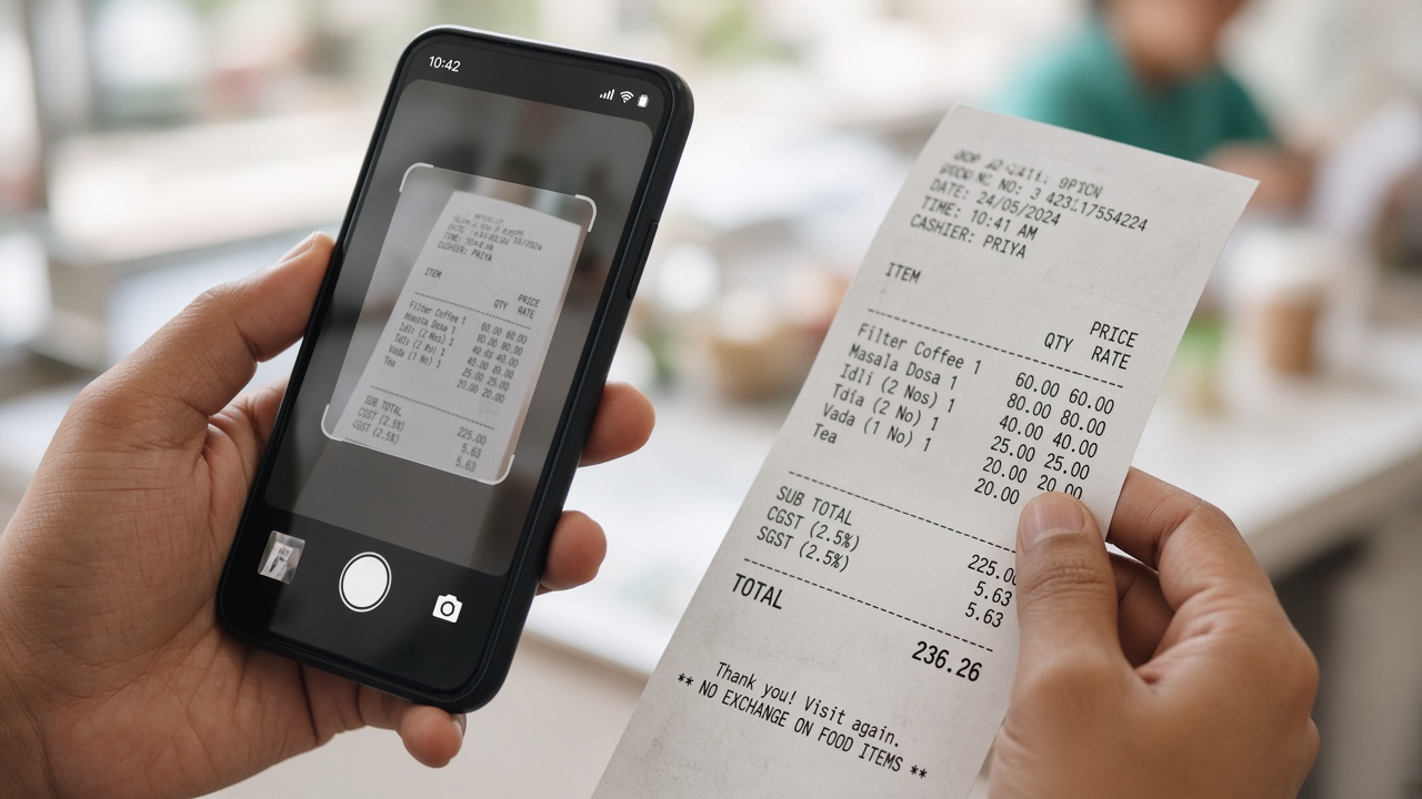 Smartphone capturing a receipt as a journey data signal